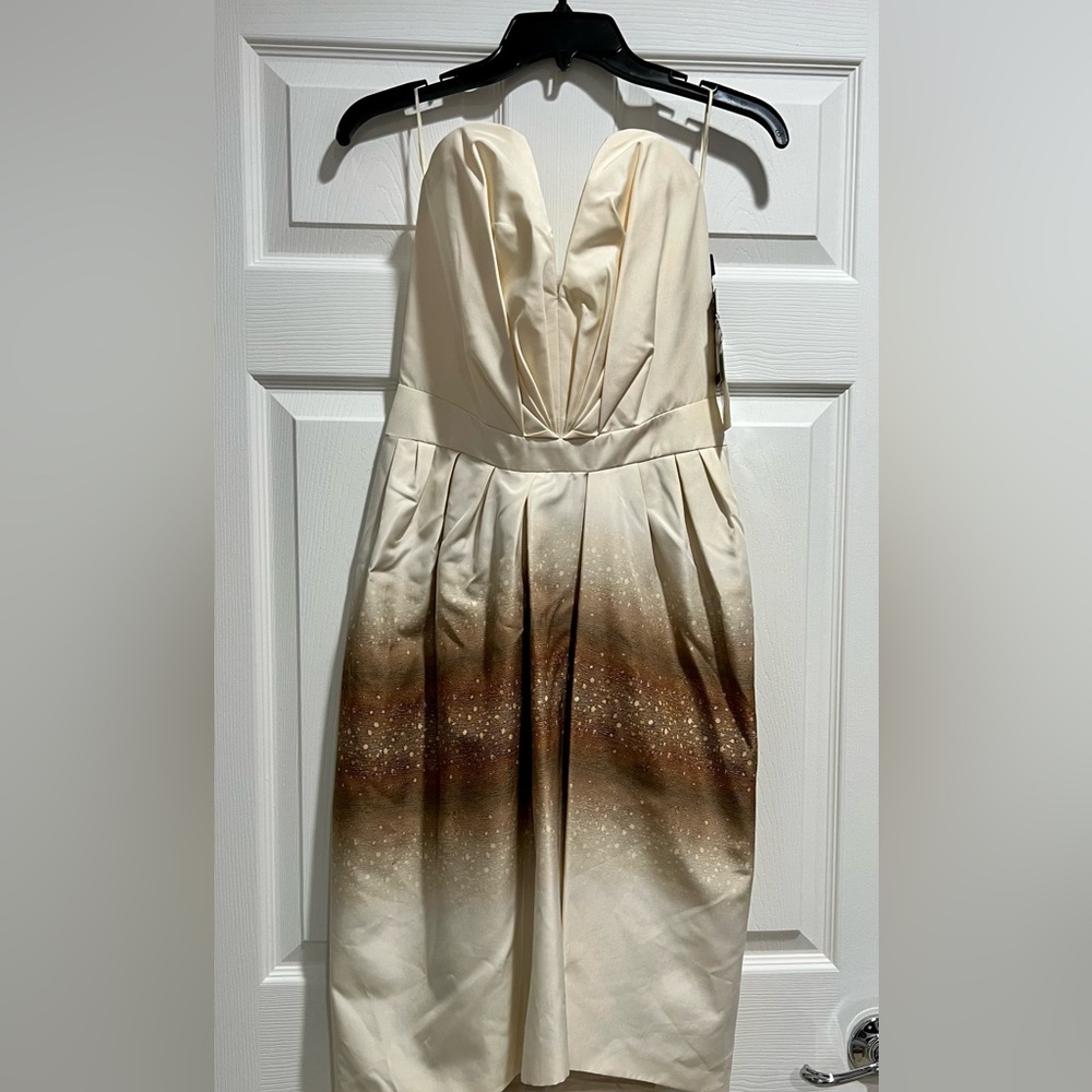 Auth NWT YSL Yves Saint Laurent Cocktail Dress Size F40 8 Cream Beige Brown